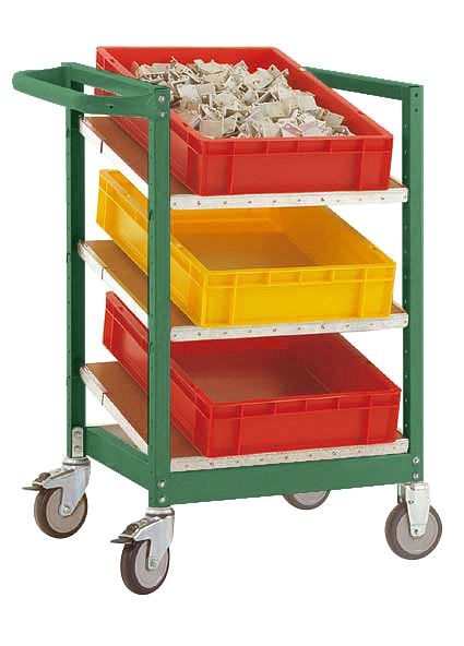 Manuflex Eurokastenwagen VARIMOBIL 250 kg mit Holzböden, HxBxT = 950 x 470 x 600 mm, resedagrün, TV3371.6011