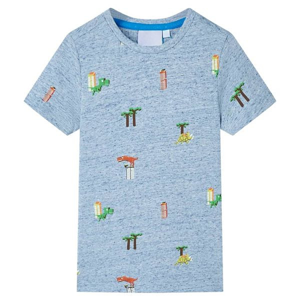 vidaXL Kinder T-Shirt Blau Melange 128, Top-Qualität, 12227