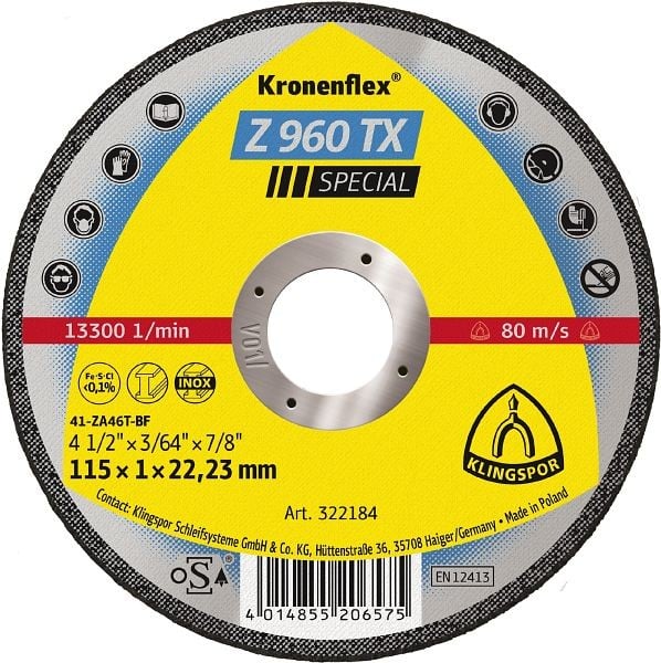 Klingspor Z 960 TX Trennscheiben Zirkon 115 x 1 x 22,23 mm gerade, VE: 25 Stück, 322184