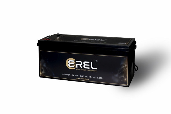 EREL 12,8V LiFePO4 Lithium Speicher- und Versorgungsbatterie 200Ah 2560Wh mit App-Überwachung, ER-12V200BT6