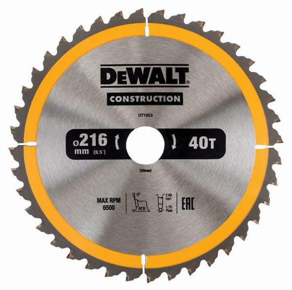 DeWalt Kreissägeblatt stationär 216/30mm 40WZ, DT1953-QZ