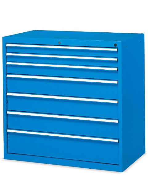 Fami Schubladenschrank SERIE FLEXA, 54x27 Einheiten, mit 7 Schubladen, B 1023 mm T 600 mm H 1000 mm, blau RAL5012, FDL10905404