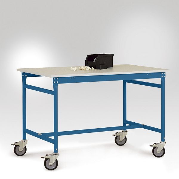 Manuflex ESD-Beistelltisch BASIS mobil mit Kautschuk-Tischplatte in Brillantblau RAL 5007, BxTxH: 750 x 500 x 850 mm, Brillantblau, LB4003.5007