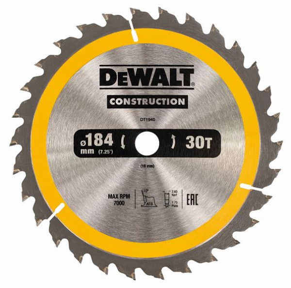 DeWalt Kreissägeblatt Handkreissäge 184/16mm 30WZ, DT1940-QZ