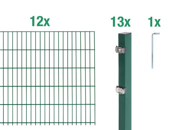 Alberts Doppelstabmattenzaun als 26 teilig Zaun-Komplettset Typ 6/5/6, Höhe: 120 cm, L: 24 m, grün, 649999