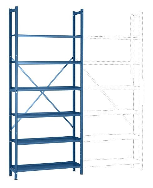 Manuflex Büro-Steck-Grundregal mit 6 pulverbeschichteten Stahlböden, HxBxT = 2250 x 960 x 300 mm, brillantblau, RA3161.5007