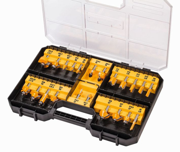 DeWalt HM-Fräser-Set 22-teilig, inkl. Aufbewahrungsbox mit Klarsichtdeckel, DT90017-QZ