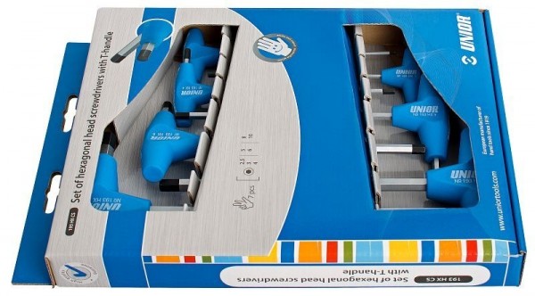 Unior Sechskant Stiftschlüssel mit T-Griff, Set im Sichtkarton, 2,5-10, 7-teilig, 607890