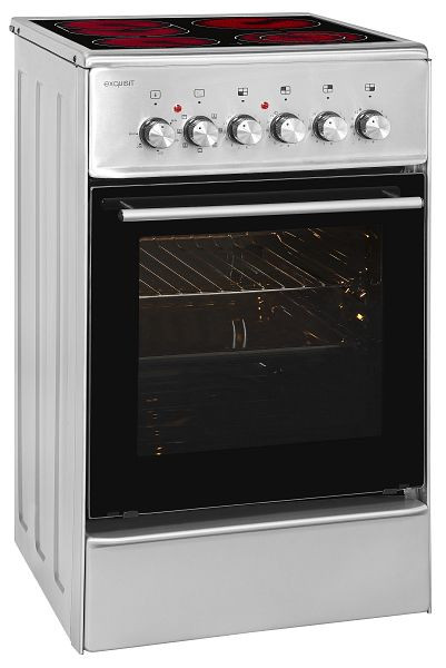 Exquisit Elektro-Standherd, Glaskeramik, Bräter-/ Zweikreiszone, Ober-/ Unterhitze, Grill, Heißluft, Inox, ECM 8-4 BZ Inox, 0480046