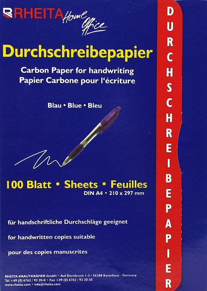 RHEITA Durchschreibepapier - A4, 100 Blatt, blau, 8173-100