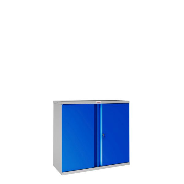 phoenix SCL-Serie Aufbewahrungsschrank aus Stahl mit 2 Türen und 1 Regal, grauer Korpus und blaue Türen mit Schlüsselschloss, SCL0891GBK