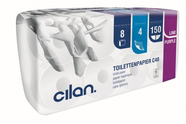 Cilan Tissue Topa C 40 4-lagig, Purple-Line, VE: 9x8 Rollen à 150 Blatt, 2097154