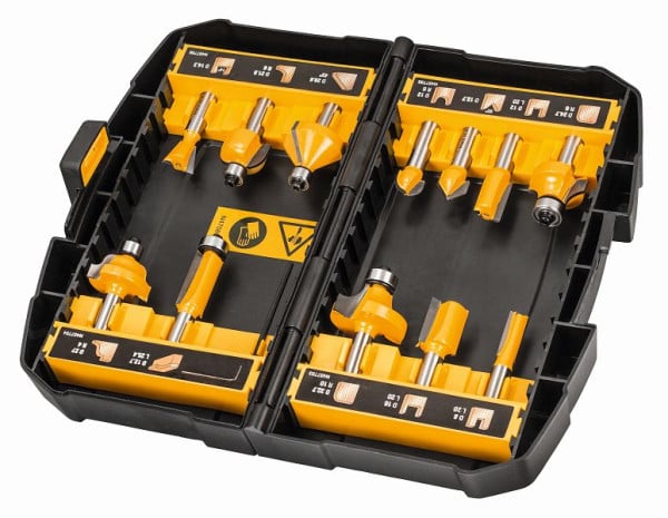 DeWalt HM-Fräser-Set 12-teilig, inkl. Aufbewahrungsbox mit Klarsichtdeckel, DT90016-QZ