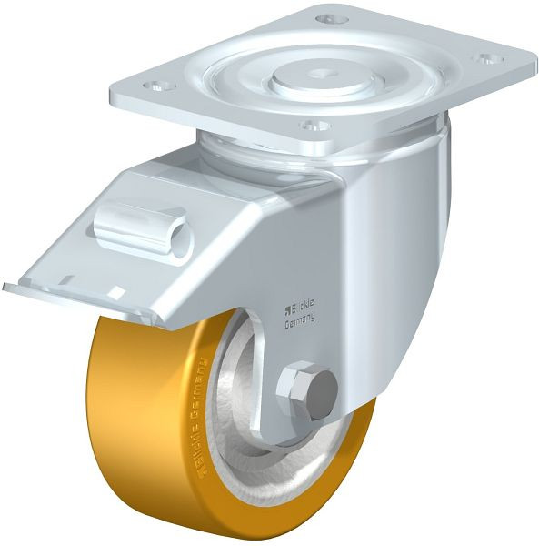 Blickle LH-SETH 125K-FI Stahlblech-Lenkrolle, Schwerlast-Ausführung, mit Anschraubplatte & Feststeller, Blickle Extrathane®, Hellbraun, 562892