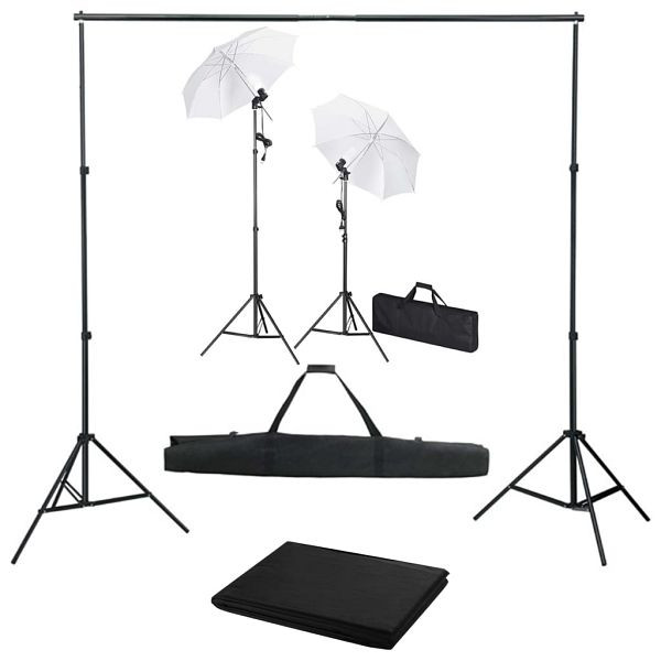 vidaXL Fotostudio-Set mit Hintergrund, Leuchten und Schirmen, 3055085