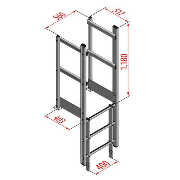 HYMER Ausstieg schmal mit Handlauf, Aluminium, 0054054, 4019502348400