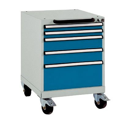 Manuflex Schubfachschrank BASETEC mobil, Nutzhöhe 500 mm mit 5 Schubfächern, in brillantblau RAL 5007, SP1123.5007