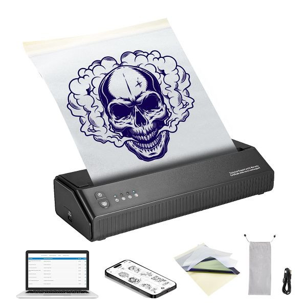 VEVOR Tattoo-Transfer-Schablonendrucker, Kabelloser Bluetooth-Tattoo-Schablonendrucker mit 10-teiligem Transferpapier, WSMBDYJBXKDY6XUB1V9