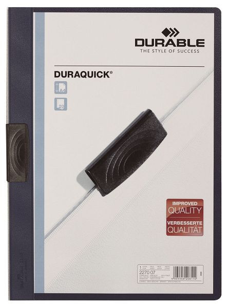 DURABLE Klemm-Mappe DURAQUICK®, Weich-/Hartfolie, 20 Blatt, transparent/dunkelblau, 2270 07