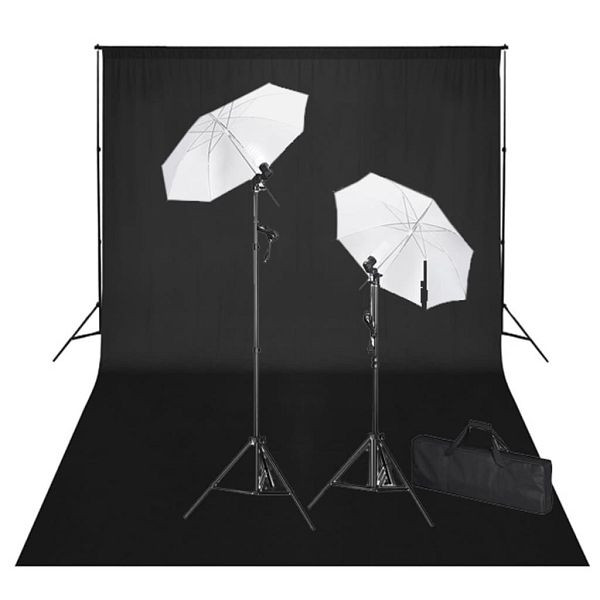 vidaXL Fotostudio-Set mit Schwarzem Hintergrund 600x300 & Leuchten, 160179