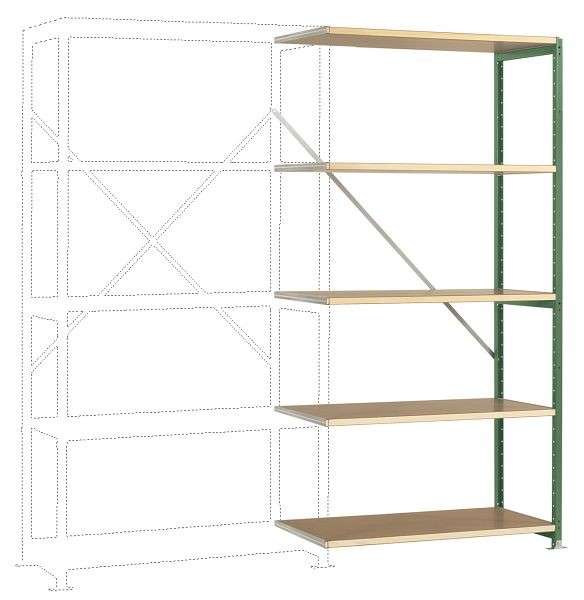 Manuflex Schweres Fachboden-Steckregal Anbauregal mit 5 Holzverbundböden, HxBxT = 2000 x 1000 x 600 mm, resedagrün, RP1113.6011