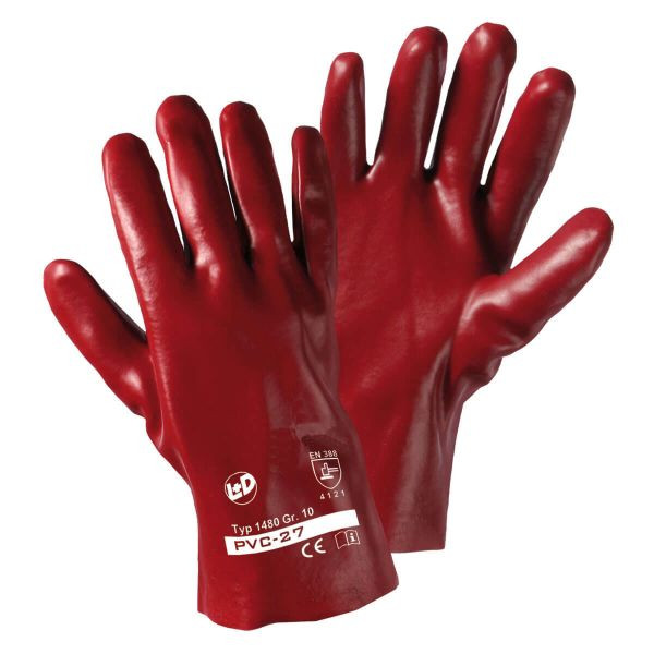 L+D PVC-27 Handschuhe rotbraun, 27 cm lang EN 388 Cat II, Größe: Universalgröße, VE: 120 Paar, 1480-UNI