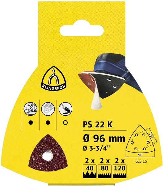 Klingspor PS 22 K Schleifmittel (Set) kletthaftend 96 mm Lochform GLS15 SB-verpackt im Reiter, VE: 5 Stück, 241662