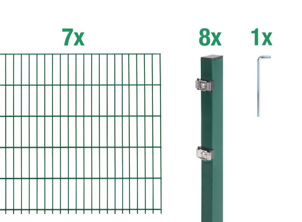 Alberts Doppelstabmattenzaun als 16 teilig Zaun-Komplettset Typ 6/5/6, Höhe: 120 cm, L: 14 m, grün, 650087