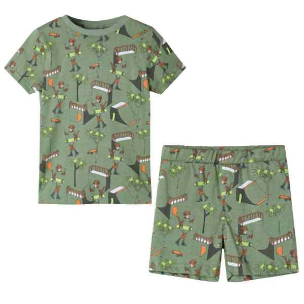 vidaXL Kinderpyjama mit Kurzen Ärmeln Hellkhaki 104, 12510