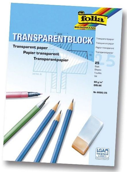 folia Transparentpapier, 80g, A4 Block, 25 Blatt, 8000/25