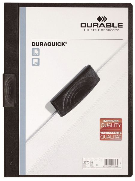 DURABLE Klemm-Mappe DURAQUICK®, Weich-/Hartfolie, 20 Blatt, transparent/schwarz, 2270 01