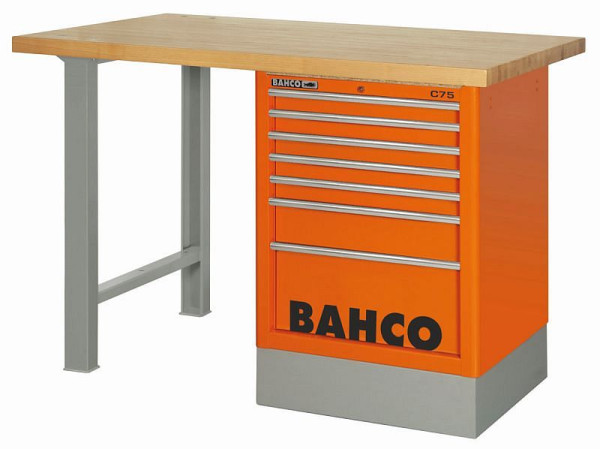 Bahco Robuste Werkbank, mit 40 mm Holz-Arbeitsplatte, 1800 mm, inkl. Werkzeugschrank mit 7 Schubladen, Blau, 1495K7CBLWB18TW