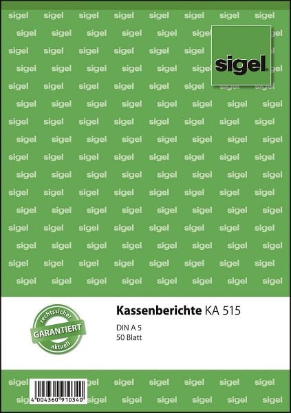 sigel Kassenberichte - A5, 50 Blatt, KA515, 4004360910340