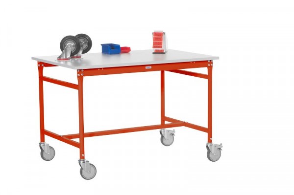 Manuflex Beistelltisch BASIS mobil mit Melamin-Tischplatte in Rotorange RAL 2001, BxTxH: 1000 x 600 x 850 mm, Rotorange, BB4011.2001