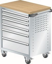 LISTA Werkstattwagen 36x27E (BxTxH) 894x525x928mm KEY Lock, Lichtgrau, 6 Schubladen, Multiplexabdeckung, 81.062.020