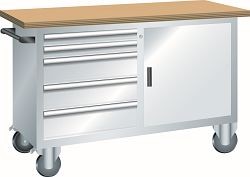 LISTA Systemwerkbank fahrbar (BxTxH) 1250x700x877mm KEY Lock, Lichtgrau, 6 Schubladen, 41.514.020