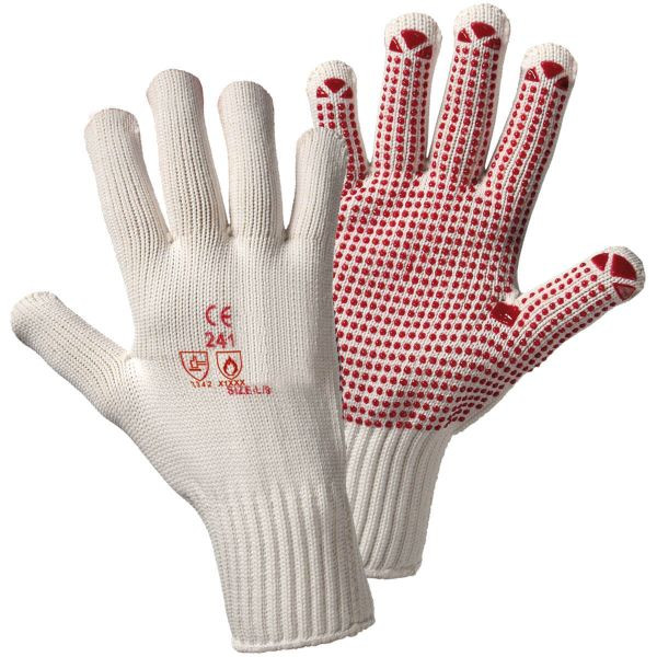 L+D PUNCTO Strickhandschuhe 50% Baumwolle/ 50% Polyamid, einseitige PVC-Punktbeschichtung in rot in der Innenhand, Größe: 7-8, VE: 144 Paar, 1130-7/8