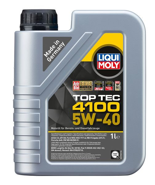 LIQUI MOLY Leichtlaufmotoröl, Top Tec 4100 5W-40, VE: 6 Stück à 1 Liter, 3700