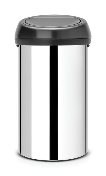 Brabantia Mülleimer Touch bin 60 Liter Brillant silber / Deckel Matt schwarz, 402586