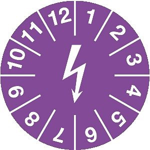 Moedel Prüfplakette für elektrische Einrichtungen, Dokumentenfolie, violett, Ø 15mm, VE: 10 Stück/Bogen, 54597
