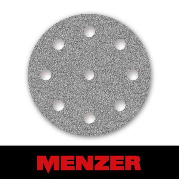 Menzer Klett-Schleifscheibe, Ø 125 mm, 9 Loch, Körnung 100, Halbedelkorund mit Stearat-Beschichtung, VE: 50, 231335100