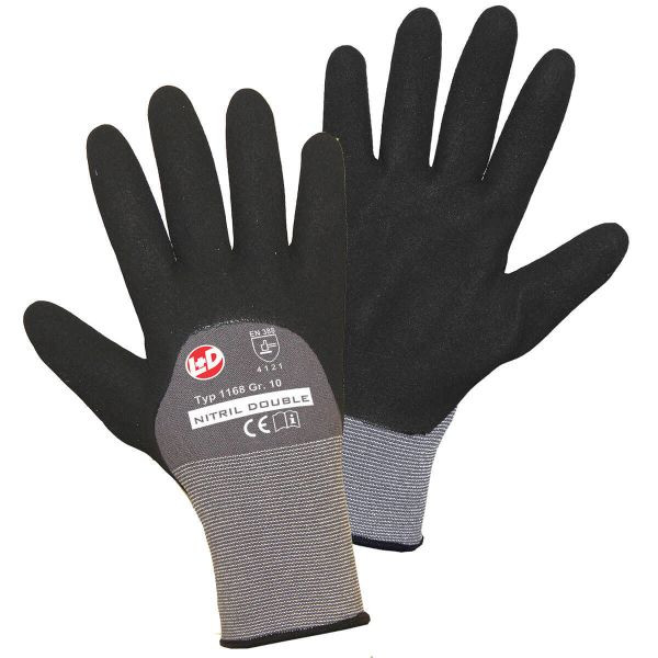 L+D NITRIL DOUBLE Grip Feinstrickhandschuhe aus grauem Nylon/Elasthangemisch, Intelligence Beschichtung: waterbased, Größe: 9, VE: 120 Paar, 1168-9