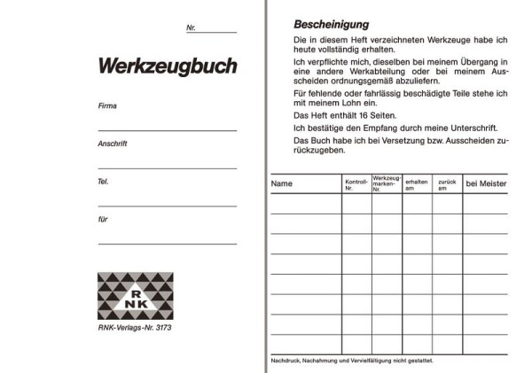 RNK Werkzeugbuch, 16 Seiten, DIN A6, 3173, 4002871317306