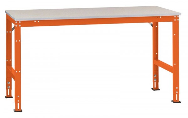 Manuflex Arbeits-Grundtisch UNIVERSAL Standard mit Blechbelagplatte, BxTxH = 1000 x 600 x 760-870 mm, Rotorange, AU4004.2001