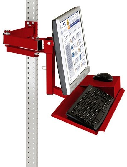 Manuflex Standard Monitorträger für UNIVERSAL und PROFI mit Tastatur- und Mausfläche, VESA-Adapter 75 mm, Rubinrot, ZB3625.3003