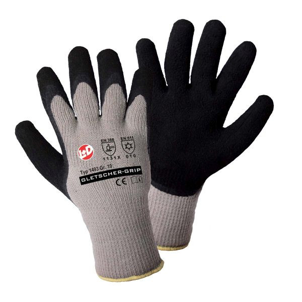 L+D GLETSCHER-GRIP Winterstrickhandschuhe grau mit geschäumter Latexbeschichtung, weiches Innenfutter, SB Label, Größe: 10, VE: 144 Paar, 1493-10