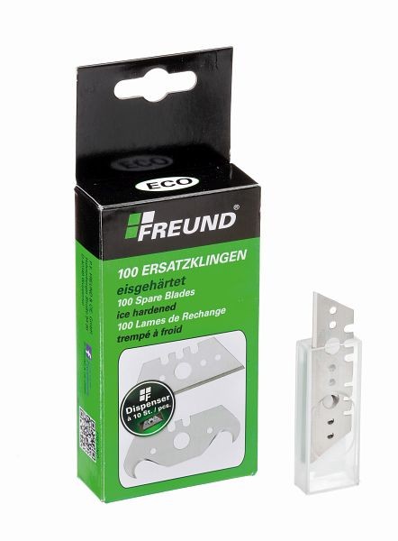 Freund Trapezklinge, Eco, 0,65 mm stark, Dispenser, Gewicht: 450 Gramm, Maße: 70 mm, VE: 100 Stück, 02300110