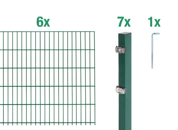 Alberts Doppelstabmattenzaun als 14 teilig Zaun-Komplettset Typ 6/5/6, Höhe: 120 cm, L: 12 m, grün, 650094
