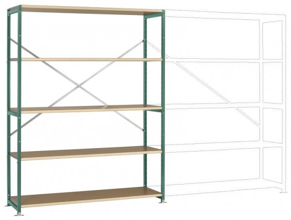 Manuflex Großfach-Steckregal Grundregal mit 5 Holzverbundböden, HxBxT = 2000 x 1530 x 500 mm, graugrün, RP1042.0001