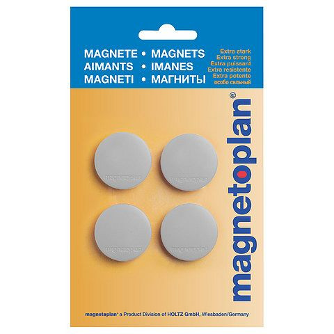 Magnetoplan Magnet Discofix Standard auf Blisterkarte, Farbe: grau, VE: 4 Stück, 16642401